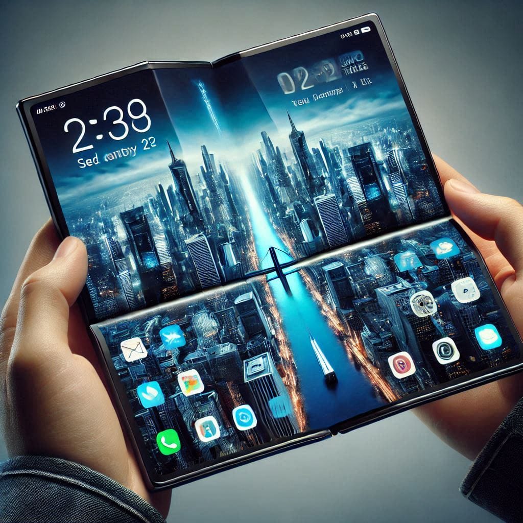 foldable phone being used for multitasking with dual displays